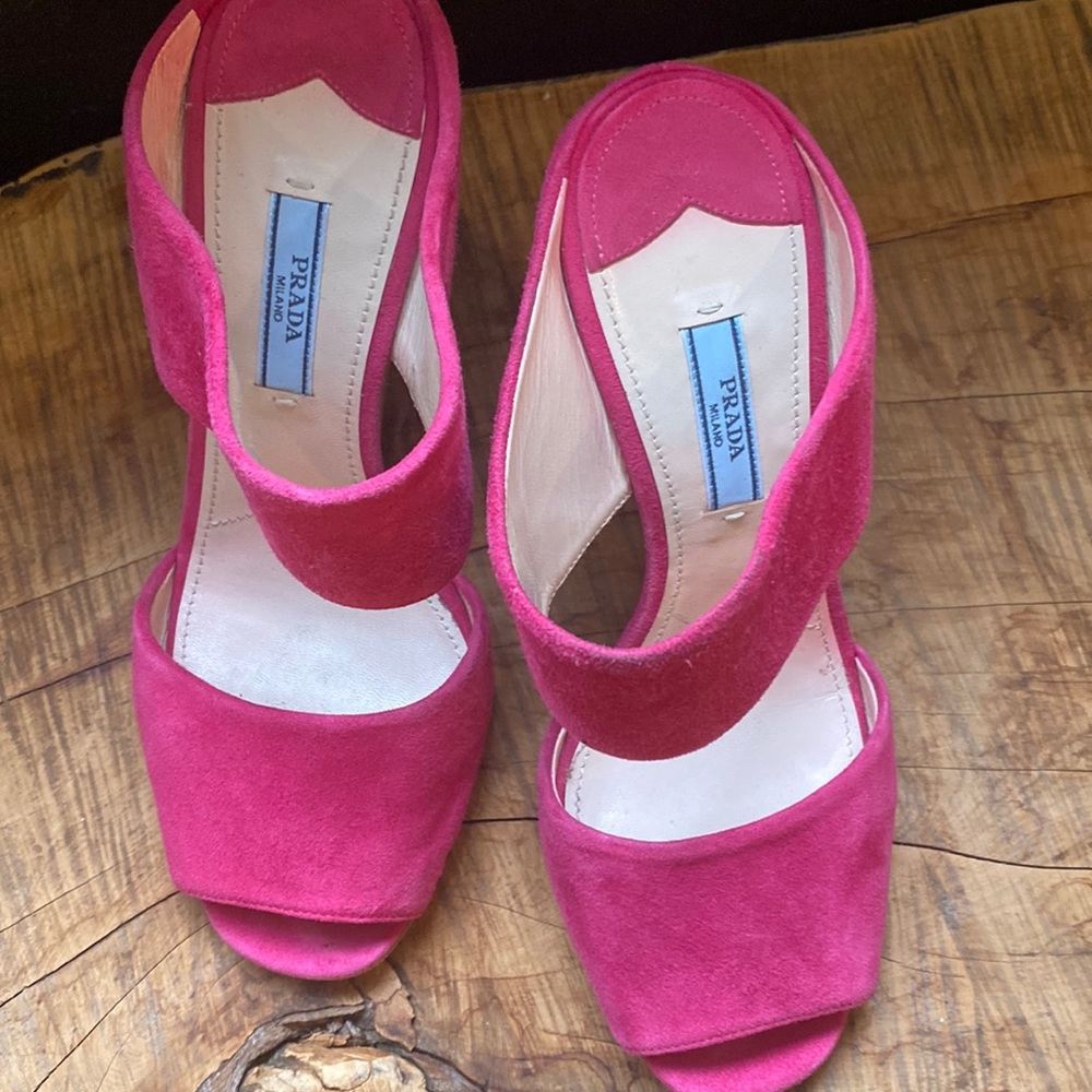 Prada pink wedges